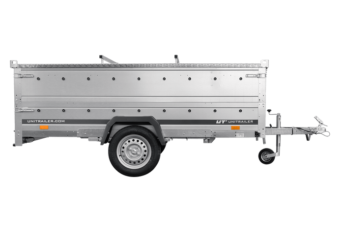 Einachsiger Anhänger auf Blattfedern 264×125 UNITRAILER GARDEN 264/R KIPP mit BIS-Seitenwänden und Aluminiumabdeckung-Neu