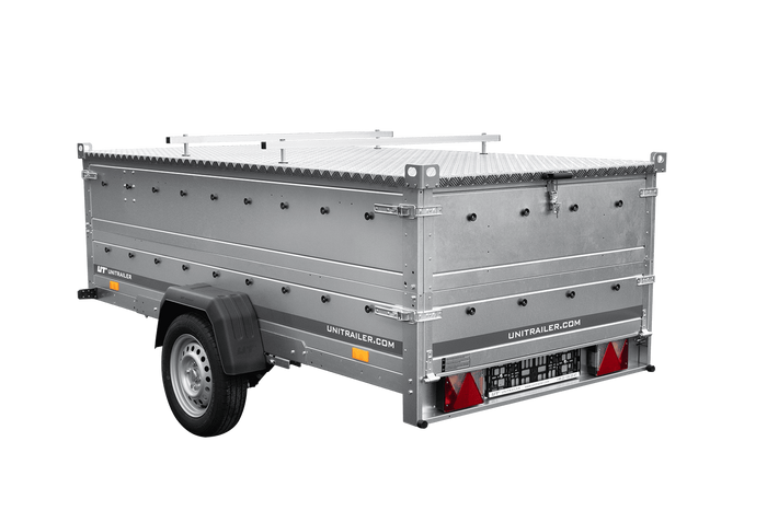 Einachsiger Anhänger auf Blattfedern 264×125 UNITRAILER GARDEN 264/R KIPP mit BIS-Seitenwänden und Aluminiumabdeckung-Neu