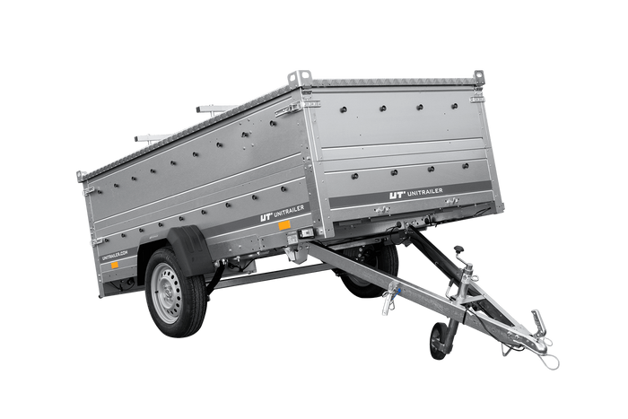 Einachsiger Anhänger auf Blattfedern 264×125 UNITRAILER GARDEN 264/R KIPP mit BIS-Seitenwänden und Aluminiumabdeckung-Neu