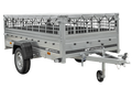 Einachsiger Anhänger auf Blattfedern 264×125 UNITRAILER GARDEN 264/R KIPP mit Gitterseitenwänden, H-0-Rahmen und grauer Plane-Neu