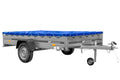 Einachsiger Anhänger auf Blattfedern 264×150 UNITRAILER GARDEN 265/R KIPP mit H-0-Rahmen und blauer Plane-Neu