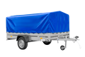Einachsiger Anhänger auf Blattfedern 264×150 UNITRAILER GARDEN 265/R KIPP mit H-800 Rahmen und blauer Plane-Neu