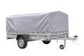Einachsiger Anhänger auf Blattfedern 264×150 UNITRAILER GARDEN 265/R KIPP mit H-800 Rahmen und grauer Plane-Neu