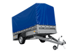 Einachsiger Anhänger mit Blattfedern 264×125 UNITRAILER FORCE 264/R KIPP mit H-1100 Spriegel und blauer Plane-Neu
