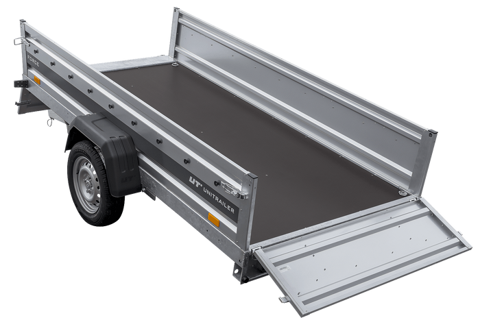 Einachsiger Anhänger mit Blattfedern 264×125 UNITRAILER FORCE 264/R KIPP mit H-1100 Spriegel und blauer Plane-Neu