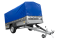 Einachsiger Anhänger mit Blattfedern 264×125 UNITRAILER FORCE 264/R KIPP mit H-800 Spriegel und blauer Plane-Neu