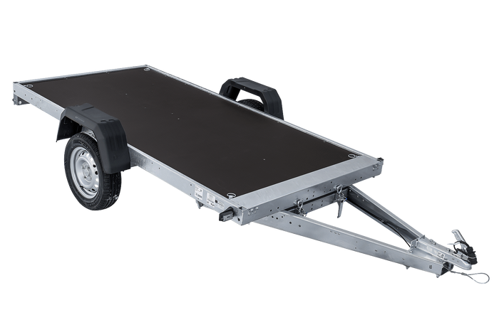 Einachsiger Anhänger mit Blattfedern 264×125 UNITRAILER FORCE 264/R KIPP mit H-800 Spriegel und grauer Plane-Neu