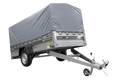 Einachsiger Anhänger mit Blattfedern 264×125 UNITRAILER FORCE 264/R KIPP mit H-800 Spriegel und grauer Plane-Neu