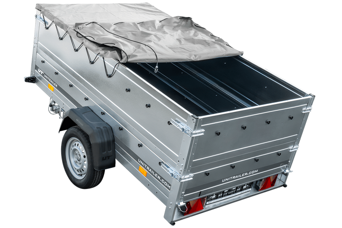 Faltbarer Anhänger GARDEN TRAILER 230 KIPP mit zusätzlichen Bordwänden, Stützrad und Flachplane-Neu