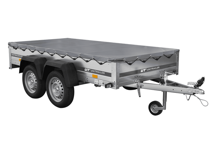 GARDEN TRAILER 264/2 KIPP MIT STÜTZRAD, GRAUE FLACHPLANE UND PLANENTRÄGER-Neu