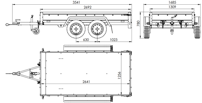 GARDEN TRAILER 264/2 KIPP MIT STÜTZRAD, GRAUE FLACHPLANE UND PLANENTRÄGER-Neu