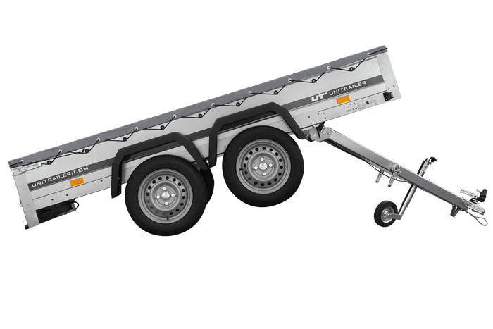 GARDEN TRAILER 264/2 KIPP MIT STÜTZRAD, GRAUE FLACHPLANE UND PLANENTRÄGER-Neu