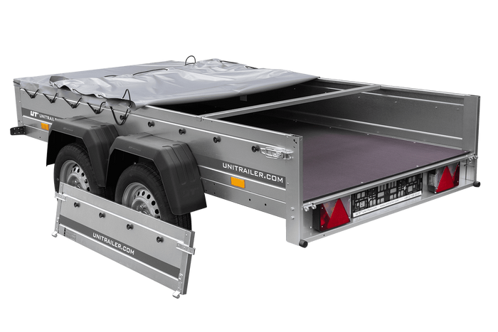 GARDEN TRAILER 264/2 KIPP MIT STÜTZRAD, GRAUE FLACHPLANE UND PLANENTRÄGER-Neu