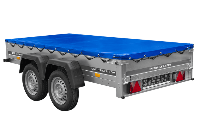GARDEN TRAILER 264/2 KIPP MIT STÜTZRAD, PLANENTRÄGER UND BLAUER FLACHPLANE-Neu