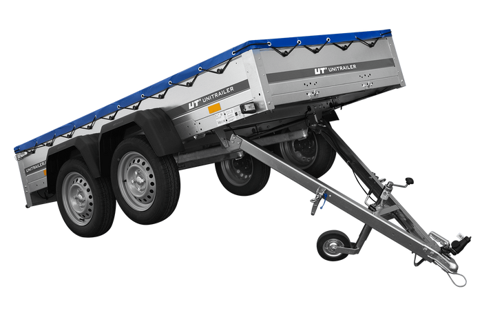 GARDEN TRAILER 264/2 KIPP MIT STÜTZRAD, PLANENTRÄGER UND BLAUER FLACHPLANE-Neu