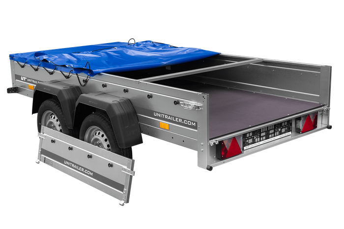 GARDEN TRAILER 264/2 KIPP MIT STÜTZRAD, PLANENTRÄGER UND BLAUER FLACHPLANE-Neu