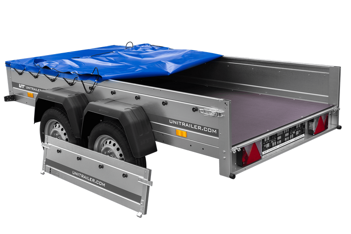 GARDEN TRAILER 264/2 KIPP MIT STÜTZRAD, PLANENTRÄGER UND BLAUER FLACHPLANE-Neu