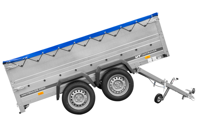 GARDEN TRAILER 264/2 KIPP Zweiachsanhänger mit Stützrad, Planenträgern, zus. Bordwänden und blauer Flachplane-Neu