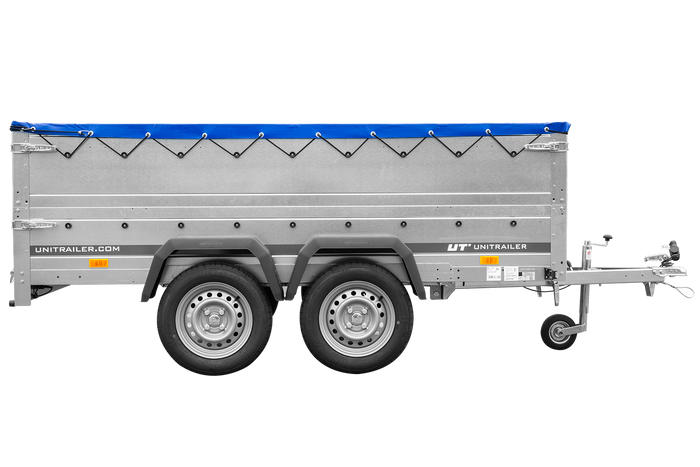 GARDEN TRAILER 264/2 KIPP Zweiachsanhänger mit Stützrad, Planenträgern, zus. Bordwänden und blauer Flachplane-Neu