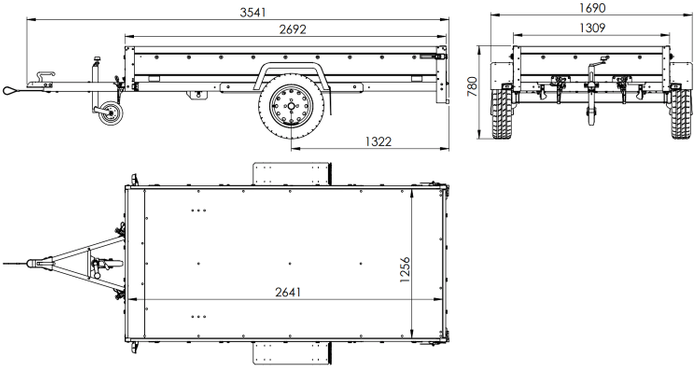 GARDEN TRAILER 264 KIPP MIT STÜTZRAD, H1100-HOCHSPRIEGEL UND GRAUER PLANE-Neu