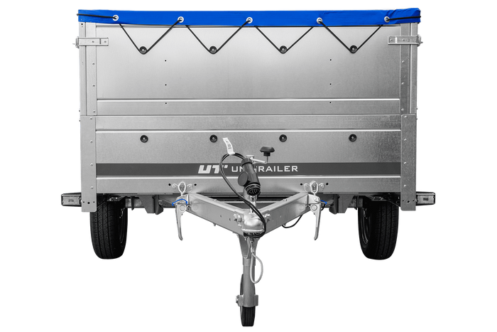 Großer Anhänger 750 kg GARDEN TRAILER 264 KIPP mit Bordwandaufsatz [zusätzliche 40 cm], Stützrad und blauer Flachplane-Neu