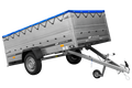 Großer Anhänger 750 kg GARDEN TRAILER 264 KIPP mit Bordwandaufsatz [zusätzliche 40 cm], Stützrad und blauer Flachplane-Neu