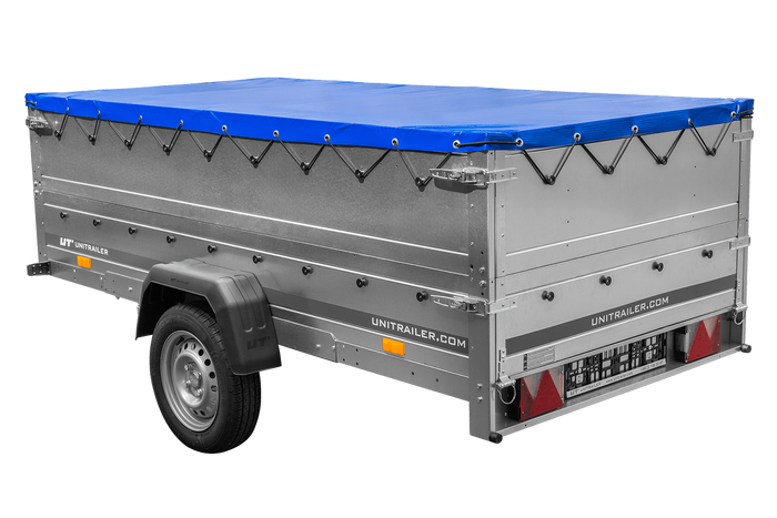 Großer Anhänger 750 kg GARDEN TRAILER 264 KIPP mit Bordwandaufsatz [zusätzliche 40 cm], Stützrad und blauer Flachplane-Neu