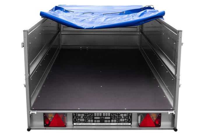 Großer Anhänger 750 kg GARDEN TRAILER 264 KIPP mit Bordwandaufsatz [zusätzliche 40 cm], Stützrad und blauer Flachplane-Neu