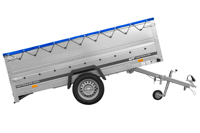 Großer Anhänger 750 kg GARDEN TRAILER 264 KIPP mit Bordwandaufsatz [zusätzliche 40 cm], Stützrad und blauer Flachplane-Neu