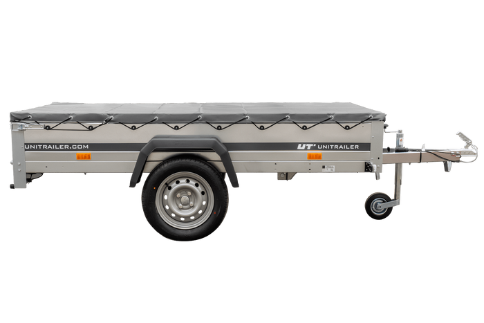Kipper Pkw Anhänger Garden Trailer 230 KIPP [230 cm x 125 cm] mit Flachplane, Stützrad und Planenträger-Neu
