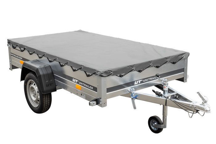Kipper Pkw Anhänger Garden Trailer 230 KIPP [230 cm x 125 cm] mit Flachplane, Stützrad und Planenträger-Neu