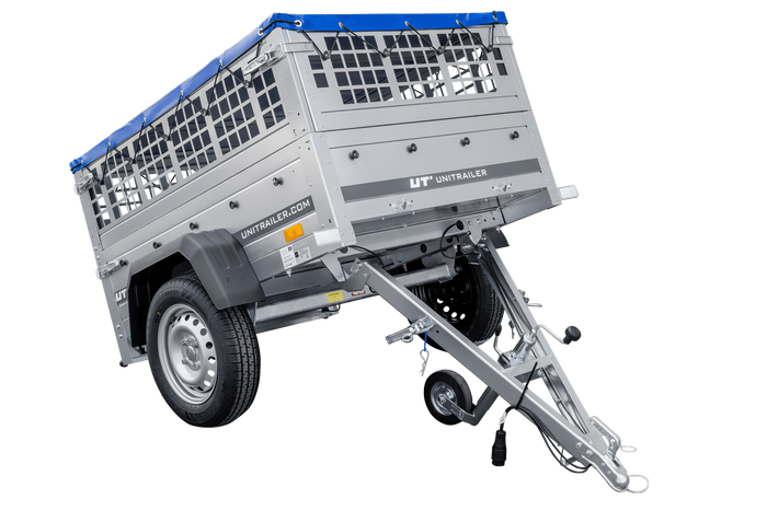 Kompakter Anhänger Garden Trailer 150 KIPP 150×106 cm 750 kg mit Laubgitteraufsatz-Neu