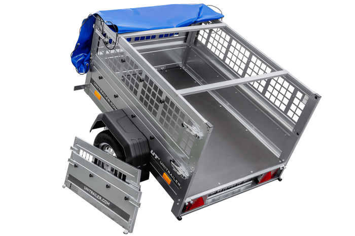 Kompakter Anhänger Garden Trailer 150 KIPP 150×106 cm 750 kg mit Laubgitteraufsatz-Neu