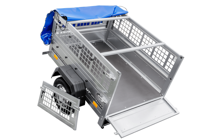 Kompakter Anhänger Garden Trailer 150 KIPP 150×106 cm 750 kg mit Laubgitteraufsatz-Neu