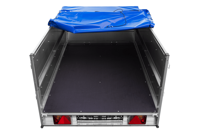 Leichtanhänger auf Blattfedern 200×125 UNITRAILER GARDEN 201/R KIPP mit BIS-Seiten, H-0-Rahmen und blauer Plane-Neu