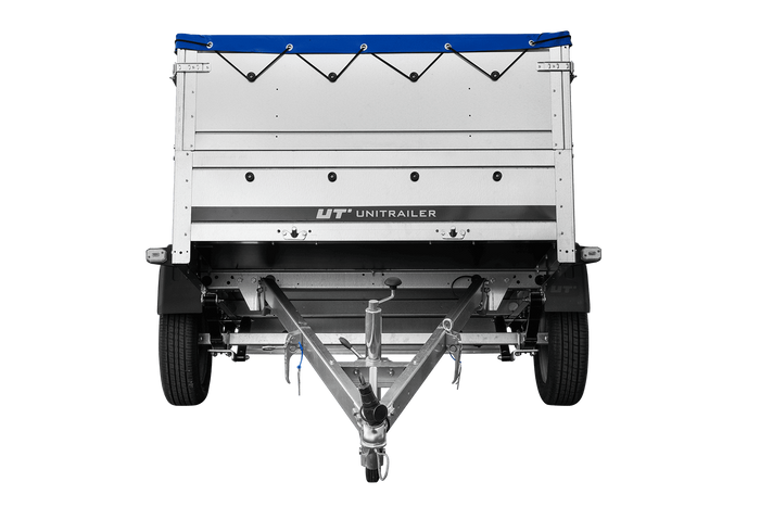 Leichtanhänger auf Blattfedern 200×125 UNITRAILER GARDEN 201/R KIPP mit BIS-Seiten, H-0-Rahmen und blauer Plane-Neu