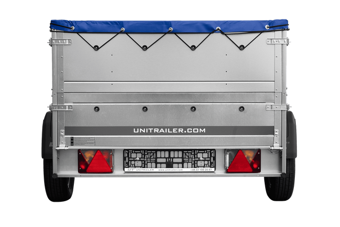 Leichtanhänger auf Blattfedern 200×125 UNITRAILER GARDEN 201/R KIPP mit BIS-Seiten, H-0-Rahmen und blauer Plane-Neu