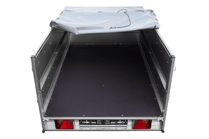 Leichtanhänger auf Blattfedern 200×125 UNITRAILER GARDEN 201/R KIPP mit BIS-Seiten, H-0-Rahmen und grauer Plane-Neu