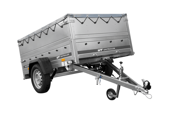 Leichtanhänger auf Blattfedern 200×125 UNITRAILER GARDEN 201/R KIPP mit BIS-Seiten, H-0-Rahmen und grauer Plane-Neu