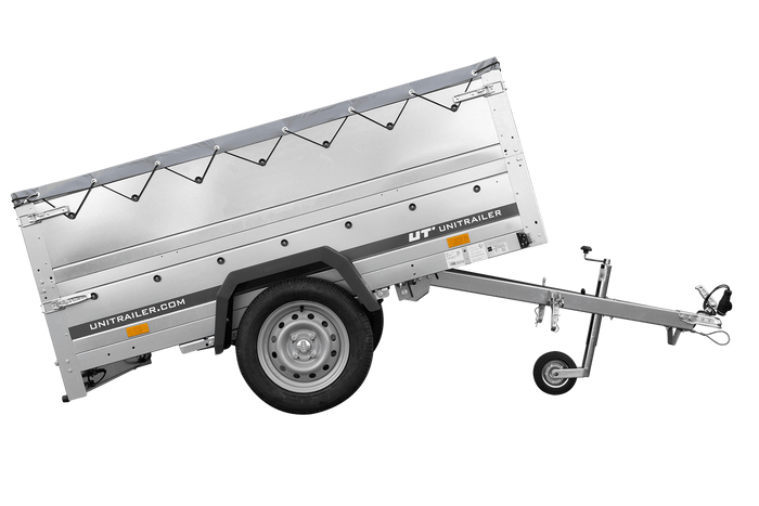 Leichtanhänger auf Blattfedern 200×125 UNITRAILER GARDEN 201/R KIPP mit BIS-Seiten, H-0-Rahmen und grauer Plane-Neu