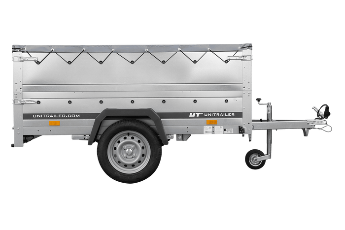 Leichtanhänger auf Blattfedern 200×125 UNITRAILER GARDEN 201/R KIPP mit BIS-Seiten, H-0-Rahmen und grauer Plane-Neu