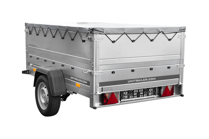 Leichtanhänger auf Blattfedern 200×125 UNITRAILER GARDEN 201/R KIPP mit BIS-Seiten, H-0-Rahmen und grauer Plane-Neu