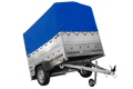 Leichtanhänger auf Blattfedern 200×125 UNITRAILER GARDEN 201/R KIPP mit BIS-Seiten, H-800-Rahmen und blauer Plane-Neu