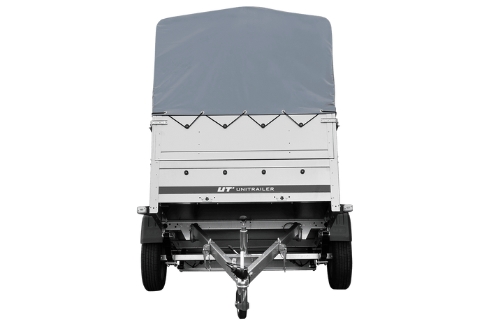 Leichtanhänger auf Blattfedern 200×125 UNITRAILER GARDEN 201/R KIPP mit BIS-Seiten, H-800-Rahmen und grauer Plane-Neu