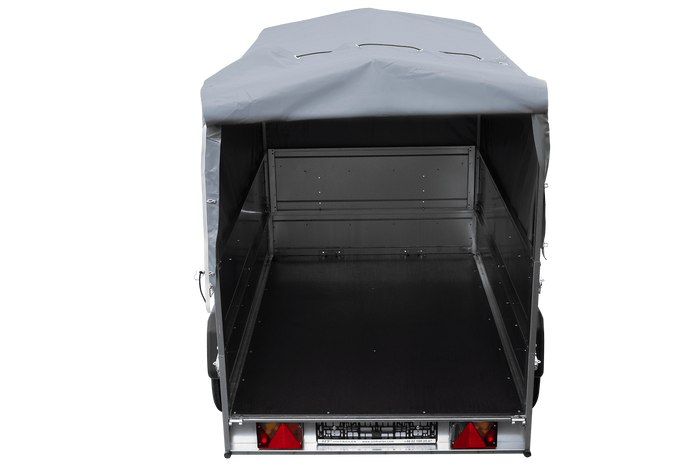 Leichtanhänger auf Blattfedern 200×125 UNITRAILER GARDEN 201/R KIPP mit BIS-Seiten, H-800-Rahmen und grauer Plane-Neu