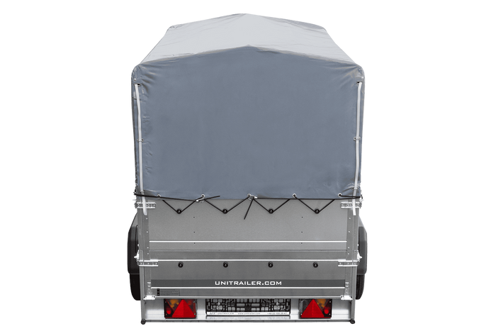Leichtanhänger auf Blattfedern 200×125 UNITRAILER GARDEN 201/R KIPP mit BIS-Seiten, H-800-Rahmen und grauer Plane-Neu