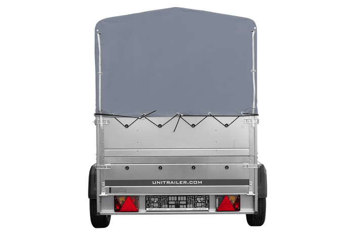 Leichtanhänger auf Blattfedern 200×125 UNITRAILER GARDEN 201/R KIPP mit BIS-Seiten, H-800-Rahmen und grauer Plane-Neu