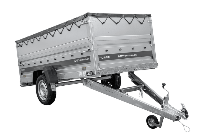 Leichter Anhänger 264×125 UNITRAILER FORCE 264 KIPP mit BIS-Seitenwänden, H-0-Rahmen und grauer Plane-Neu