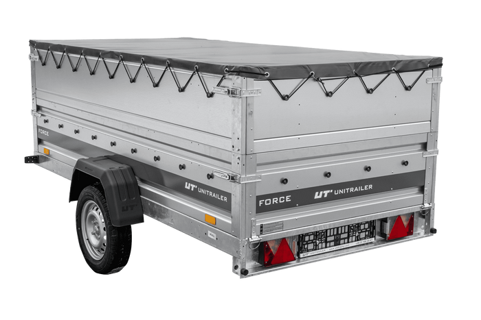 Leichter Anhänger 264×125 UNITRAILER FORCE 264 KIPP mit BIS-Seitenwänden, H-0-Rahmen und grauer Plane-Neu