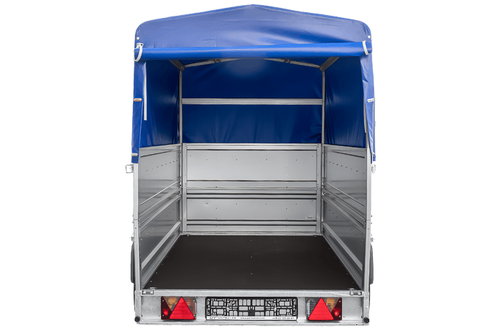 Leichter Anhänger auf Blattfedern 264×125 UNITRAILER FORCE 264/R KIPP mit BIS-Seitenwänden, H-800-Rahmen und blauer Plane-Neu